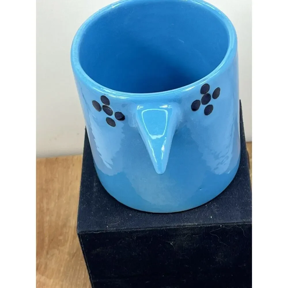 West Elm Guatemalan 2 Bird Cup Coffee Mugs Hand Painted 16 oz Blue ! ☕️🔥